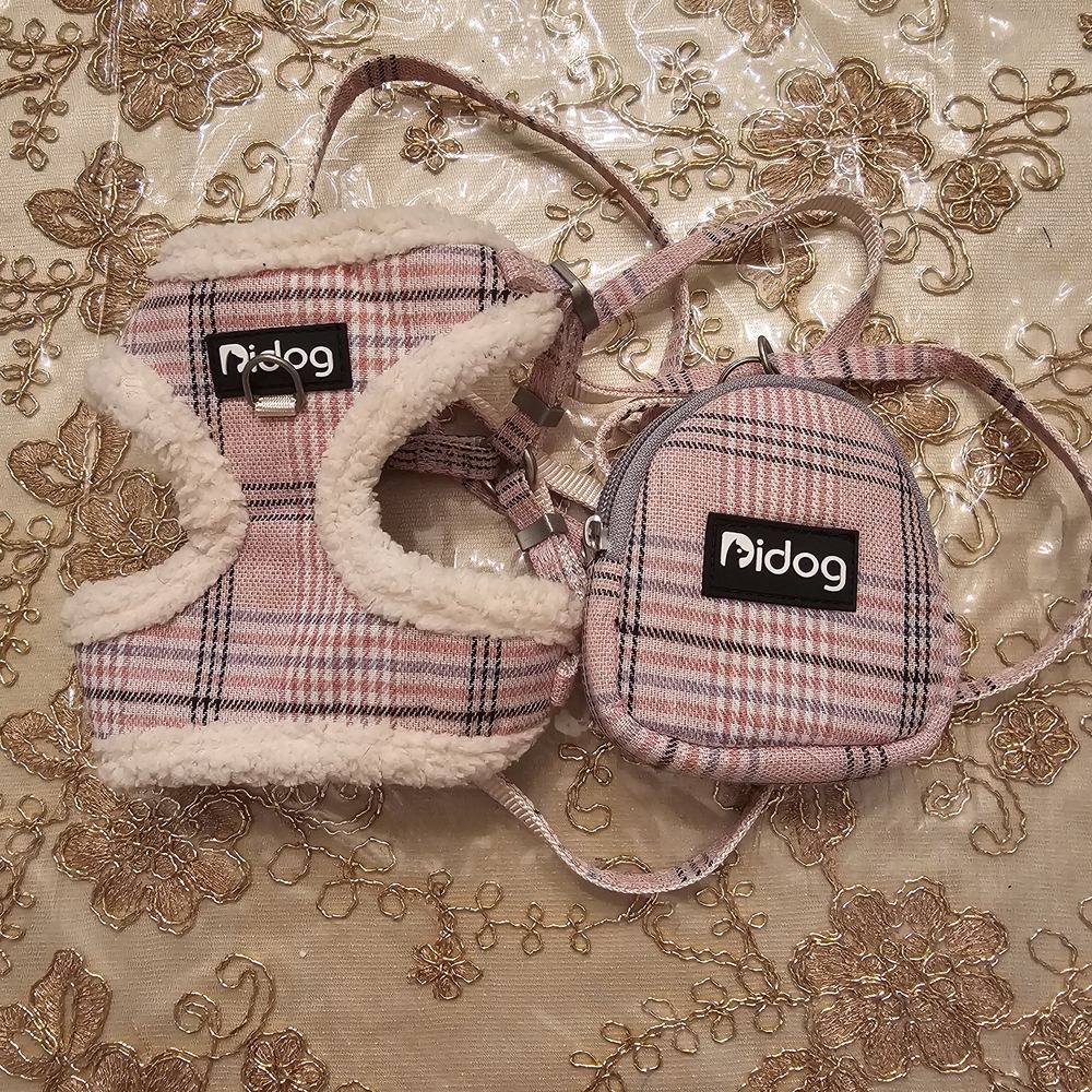 Pink Plaid Kids Harness and Bag Set